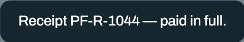 Receipt PF-R-1044, paid in full.